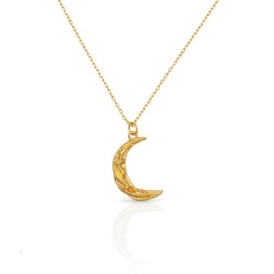 China 2022 TRENDY 925 Sterling Silver 18K Gold Plated Handmade Textured Charms Crescent Moon Pendant Necklace for sale