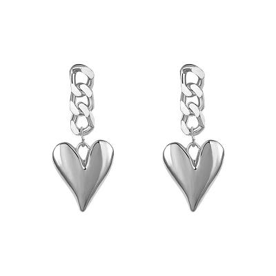 China TRENDY initial earrings 2022 trendy punk cuban jewelry stainless steel link heart shape drop stud earrings for cool girls for sale