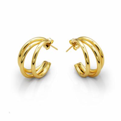 China 2022 TRENDY statement 18K gold plated semicircle geometric multilayer laters wire C shaped hugg earrings for women for sale