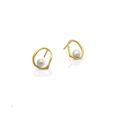 China Vintage Statement Fashion Pearl Earrings 925 Silver 2022 Gold Plated Geometric Round Stud Earrings For Women Girls for sale