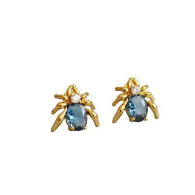 China Cute Animal Blue Glass Gold Plated Spider Shape Stud Earrings Crystal Zircon Stud Earrings 18K Fashion Stud Earrings for sale