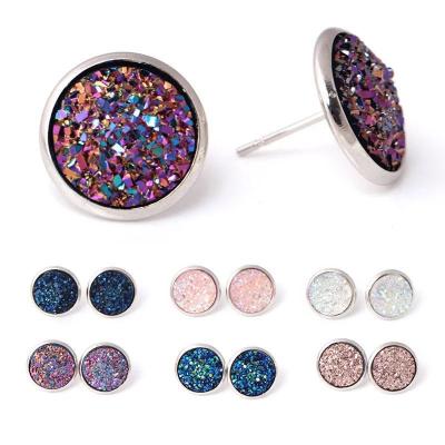 China FASHIONABLE Raw Crystal Round Stainless Steel Druzy Stud Earrings Sets For Women Girls for sale