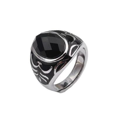 China CLASSIC Men's Silver Rings with Black Agate Stone in 925 Sterling Silver with Oriental Vintage Patterns Men's Jewelry for sale