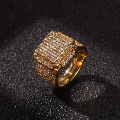 China Hiphop Men's Retro Full Hip Hop Zircon 3A Gold Ring Fashion Casual Personality Exquisite Inlaid Exquisite Luxury Ring for sale