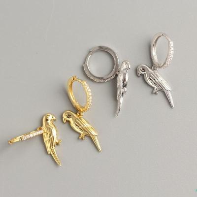 China TRENDY Small Silver Dangle Circle Earrings 18K Gold Plated Zirconia Woodpecker Charm Boho Women Girls Animal Jewelry for sale