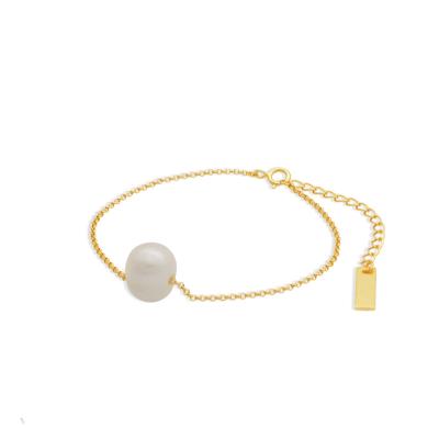 China TRENDY 2022 925 18K sterling silver gold plated natural large single freshwater pearl thin link chain bracelets for girls for sale