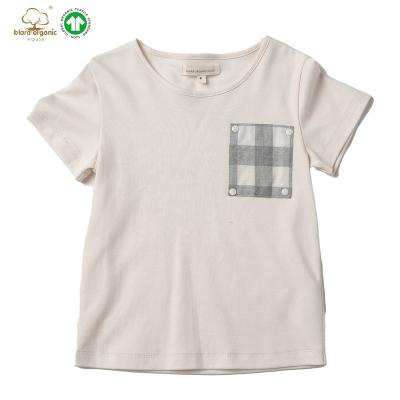 China Breathable Organic Cotton Baby Boy Shorts Shorts Plain Tee Shirts With Pockets Kids Children Around White Collar Top for sale