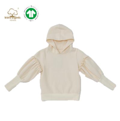 China Blara Anti-Shrink New GOTS Certified Fleece Cotton Winter Kids Clothes Girls Loose Structured Bell Sleeve Hoodie Solid Sweatshirt for sale