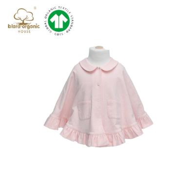 China Breathable Blara GOTS Certified Canadian Size Peter Pan Collar Pink Baby Girl Ruffles Trim Cape Winter Button Outerwear Windproof Coat for sale