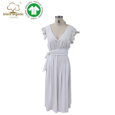 China Simple Women Washable Solid Summer Prom V-Neck Party Dress Lady Sexy Sleeveless White Lace Up Plus Size Dress for sale