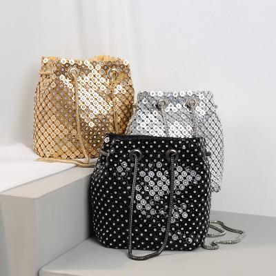 China Shiny Full Bag Women's Fashion Rhinestone Dinner Bucket Purse Cross - Body Chain Evening Clutches for sale