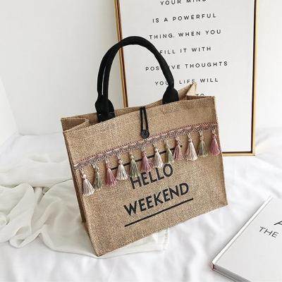 China Lady Canvas Handbag Women Large Capacity Tassel Shoulder Bag Single Letter Top-handle Bags Lady Canvas Tote Shopping Weekend Bag for sale