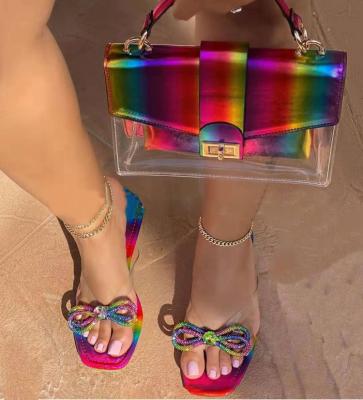 China Fashion Women PVC Handbag And Slipper Set Transparent Clear Cross - Body Laser Bag With Chains Summer 2021 for sale