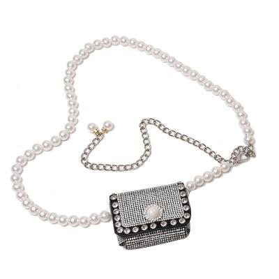 China 2021 New Women's Instant Diamond Pearl Mini Purse Versatile Fashion Cross-body Bag Change Key Waist Chain Women for sale