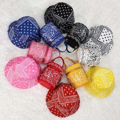 China Other New Arrivals Fashion Bucket Bag Set Fashion Bandana Purse And Hat Printed Cross - Body Handbag for sale