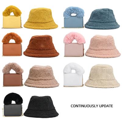 China Fashion Wholesale Clips Hat Diamond Purse Set Mini Fur Handbags and Bucket Hats NY and LA for sale