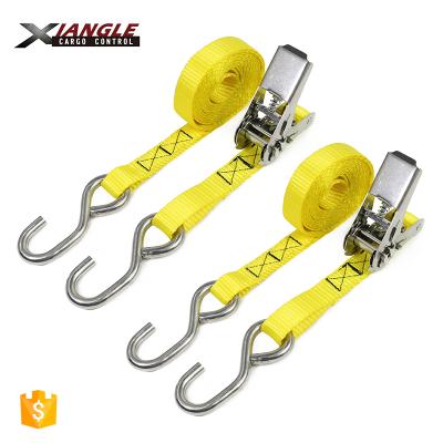 China Heavy Duty 800kgs Polyester Webbing Strap Stainless Steel 2.5cm Ratchet Buckle Strap Tie Down S Hook for sale