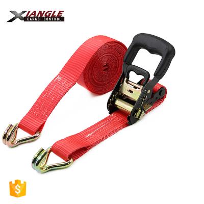 China Polyester 1.5 Inch Polyester 2.5cm Cargo Lashing Strap Ratchet Rubber Tie Down Straps 2000kgs With Double J-Hook for sale