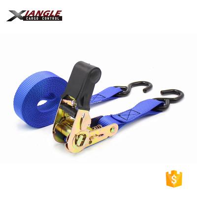 China Hot Sales 800kgs Polyester 1 Inch 2.5cm Polyester Webbing Handle Ratchet Rubber Cargo Lashing Straps For Mooring Strap Manufacturer for sale