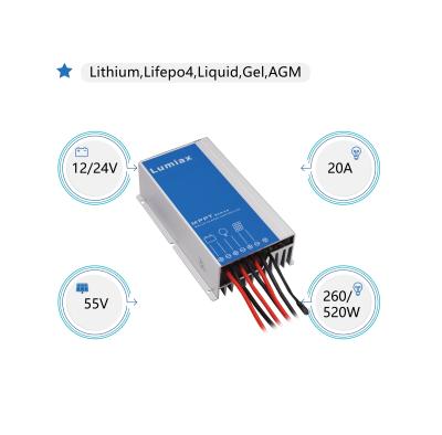 China Solar lead acid battery 10a 15a 20a lithium battery mppt charger controller and charger controller IP67 12v 24V for sale