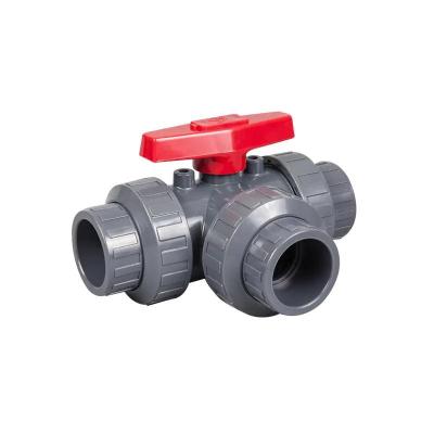 China General PVC 3way UPVC Ball Valve Plug Thread Connect Type To Handle Plastic Valves for sale