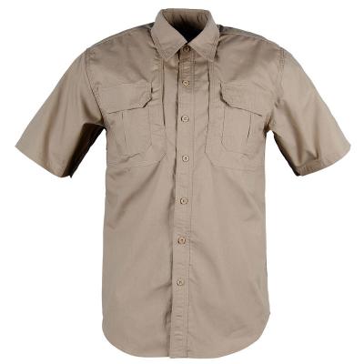 China Anti-Static Khaki Tactical Short Sleeve Shirts Handmade TC 65 35 for sale