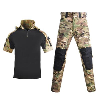 China New Multicam Anti-Static Black Combat Series Army Style Short Sleeve Frog Suit+ Pants Army Military Suit With Y-KK Elbow Knee Pads ZIPPER for sale