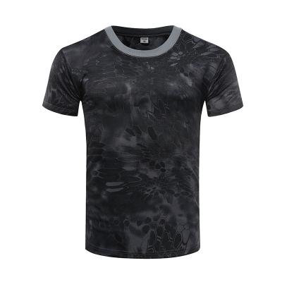 China Anti-Wrinkle Breathable Dry Sport Camouflage T-shirt Summer Outdoor Hunting Camouflage T-shirt Men's Combat Camp Stitches Black Pythons Camouflage for sale