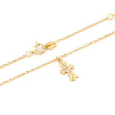 China TRENDY Vintage Fashion Cross Pendant Necklace Full of Diamonds Personalized Design 925 Sterling Silver Clavicle Chain for sale