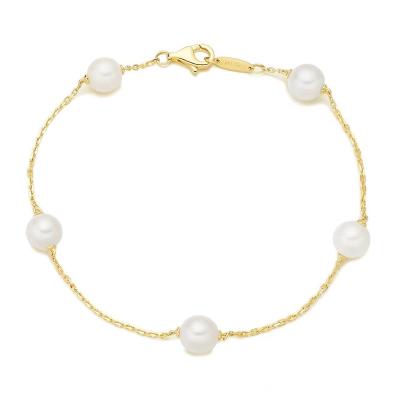 China CLASSIC 14k Gold Cultured Pearl Solid Station Bracelet OEM ODM Manufacturer CVD Diamond Perfect for Gift for sale