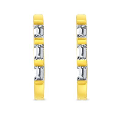 China Romantic 14k Gold Lab grown Diamond Baguette Huggies Earings OEM ODM Manufacturer CVD Diamond Perfect for Gift for sale