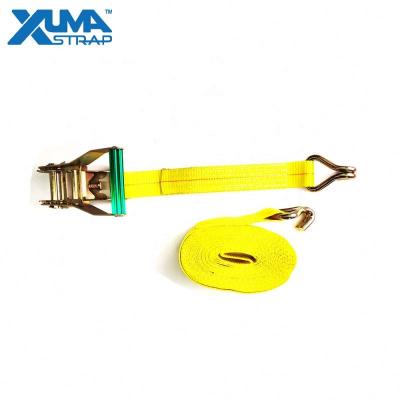 China Heavy Duty High Quality Polyester 2 Inch Ratchet Tie Down Strap With Green Handle for sale