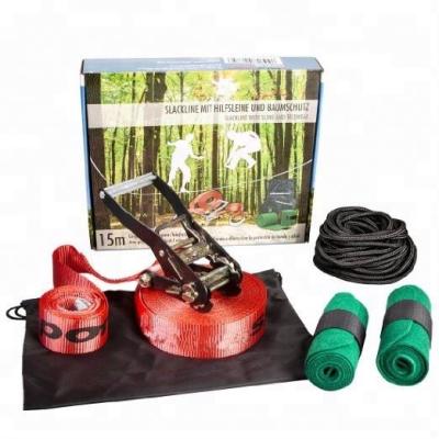 China Custom printed polyester rack slackline set playline kit kids pro walk line with training line tree protectors zu verkaufen