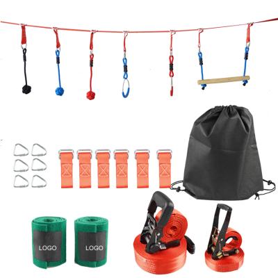 China Backyard Fun Backyard Fun Slack Line Swing Hanging Swing Obstacle Course Indoor Outdoor Line Sets For Kids Slackline With Cargo Net for sale