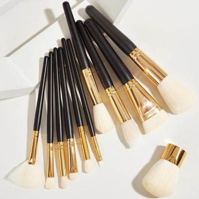 China Angular Blush Beauty Tool Cosmetic Makeup Brushes Aluminum Olive Hair Softest Beauty Makeup Brush Set for sale