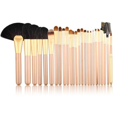 China Angular Blush Natural Hair Matte Golden Makeup Brush Set Professional OEM Goat Logo Wholesale 25pcs for sale