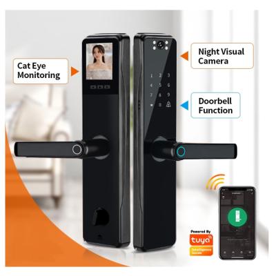 China Tuya Life Smart Office Apartments Hotel WiFi APP Home Electric Smart Door Lock Biometric Fingerprint Door Handle Lock with Camera for sale