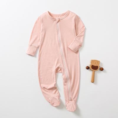 China Custom bamboo pajamas baby romper with feet zipper pajamas sleepwear onesie organic bamboo baby clothes baby zipper romper for sale