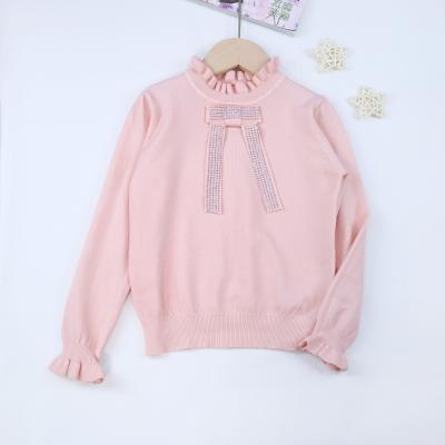 China Baby Clothes Kids' Winter Girls Sweater Pullover Rhinestone Bowknot Cute Baby Girls Sweater for sale