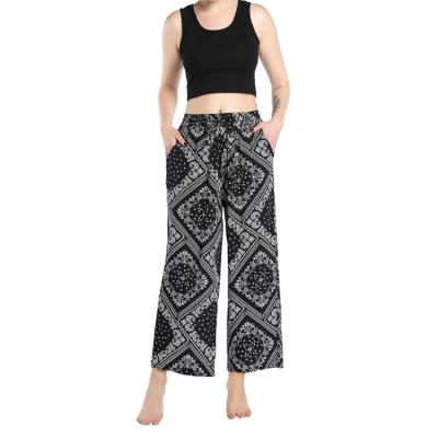 China JBeiL Summer Fashion Breathable Women Beach Casual Loose Wide Leg Pants Printing Pants With Pockets for sale