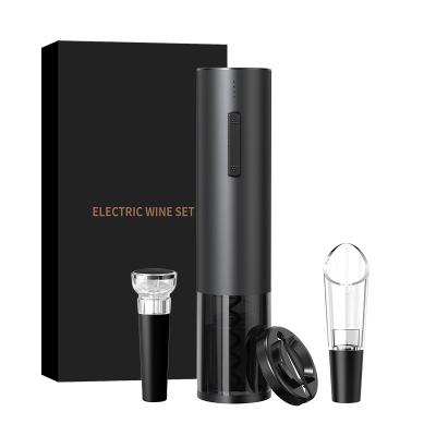 China Viable New Design Rechargeable Electric Wine Bottle Opener Black Gift Box Wine Corkscrew Wine Stopper Pourer Set With Foil Cutter for sale