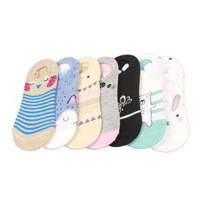 China Animation Pattern Antibacterial Cute Compression Customized Cotton Invisible Breathable Women Ankle White Slip Socks for sale