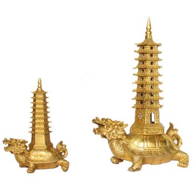 China China master handmade brass good luck dragon turtle with pagoda statue for collectable L size for sale