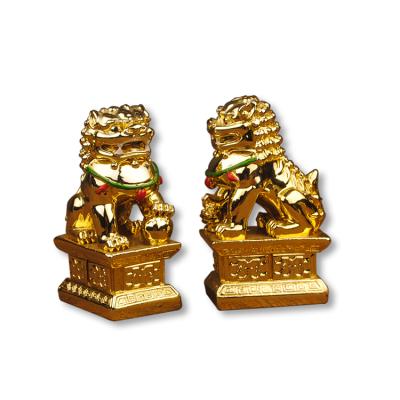 China Foo Guardian Lion Color Fu Dog Gold Painting Gold Statue Figurine China 24k Home Fengshui Set for sale