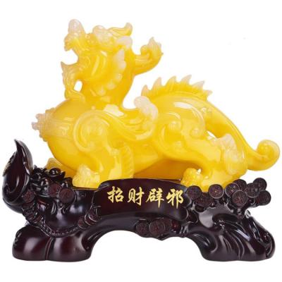 China China Large Grain Color Chinese Wooden Pixiu Statue Jade Pi Yao for sale