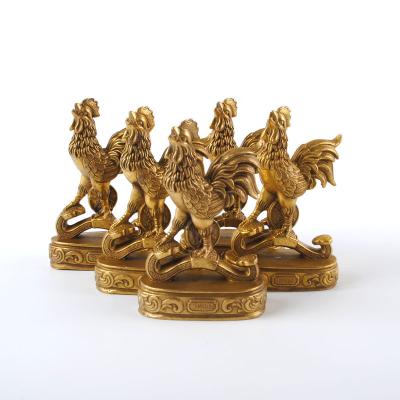 China Fengshui Hong Tze Collection-Triple Chinese Brass Rooster Statue of China Zodiac Fabulous Animals for sale