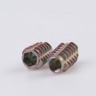 China Heavy Industry Zinc Alloy Hot Sale Furniture Hex Drive Threaded Type D Wood Insert Nut For Furniture Legs for sale