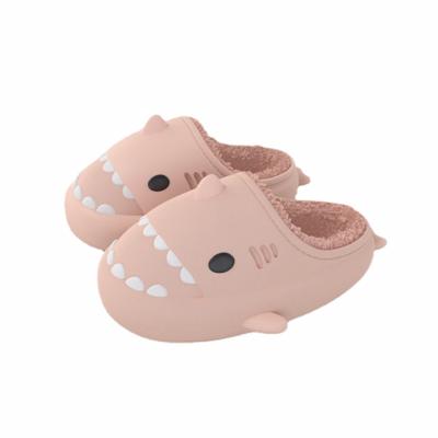 China Eva Light Fluffy Slippers Winter Couples Cotton Shark Cartoon Shark Bottom Home Slippers Waterproof Thick Plush Bottom Slippers for sale