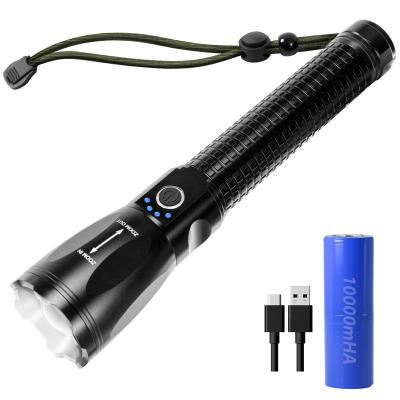 China Zoomable Flashlight 15000 Lumen High Lumen IPX5 Waterproof Rechargeable Flashlights Support Dimmer with 5 