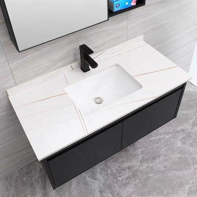 China Easy clean bathroom cabinet porcelain basin cabinet with sintered stone table for sale